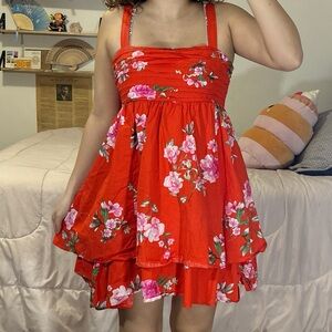 Francesca's Collections Red Floral Midi Dress